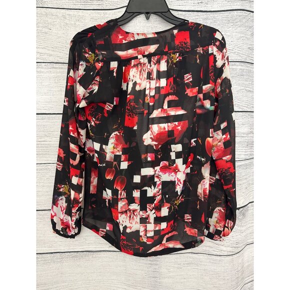 Max New Zealand Red & Black Floral Blouse Size 4 - Picture 2 of 2